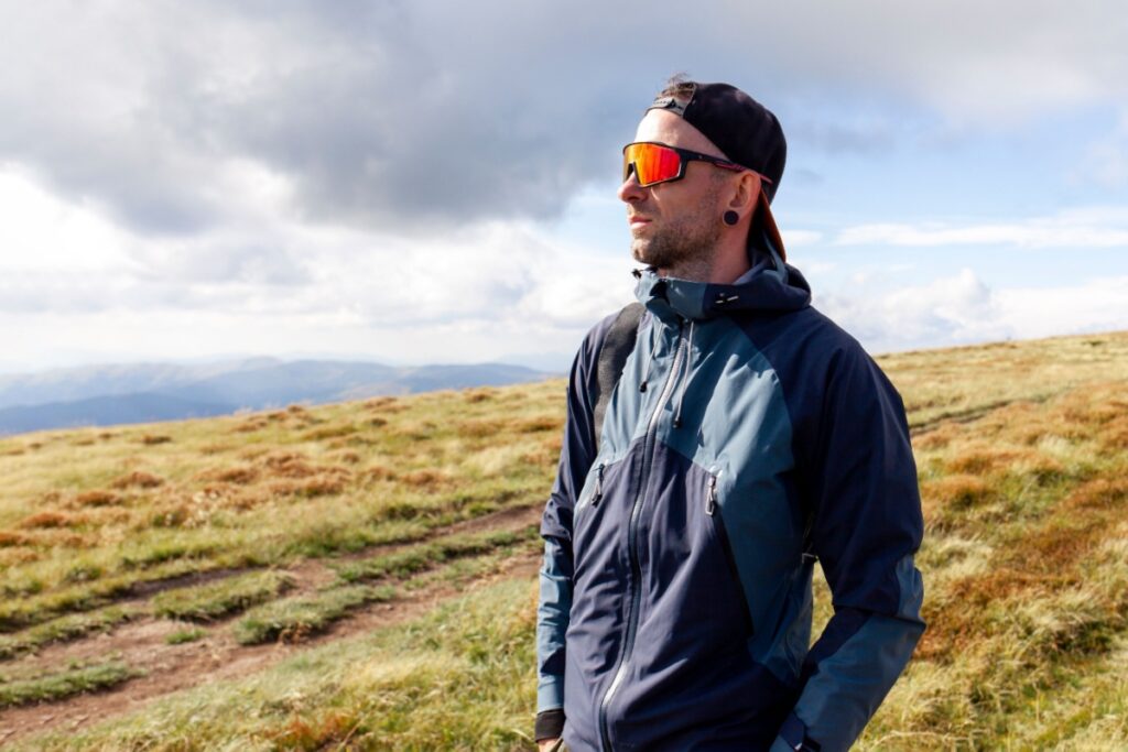 Am person wearing polarized lens outside to protect their eye health and vision.